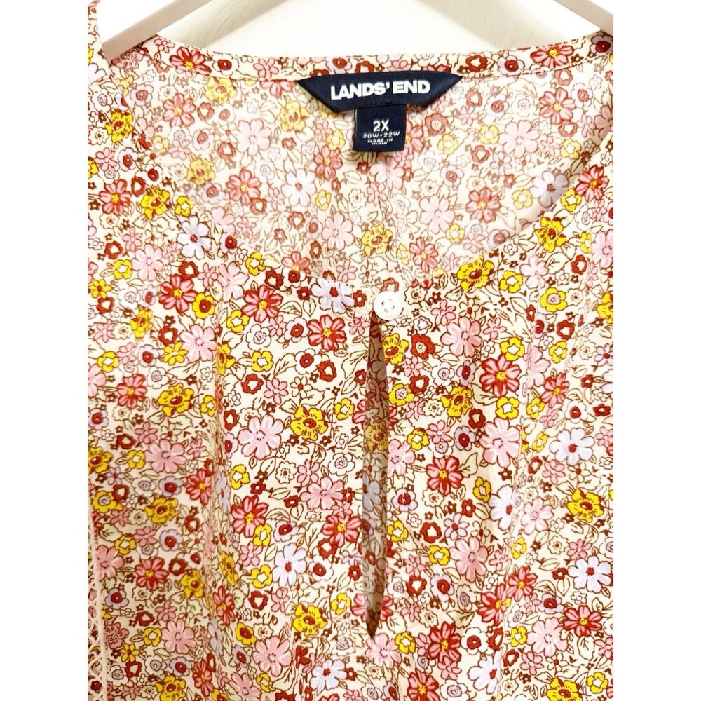 Lands' End Women's Cotton Tunic Top Ditsy Floral Long Sleeve w/ Lace Detail 2X - Picture 9 of 15